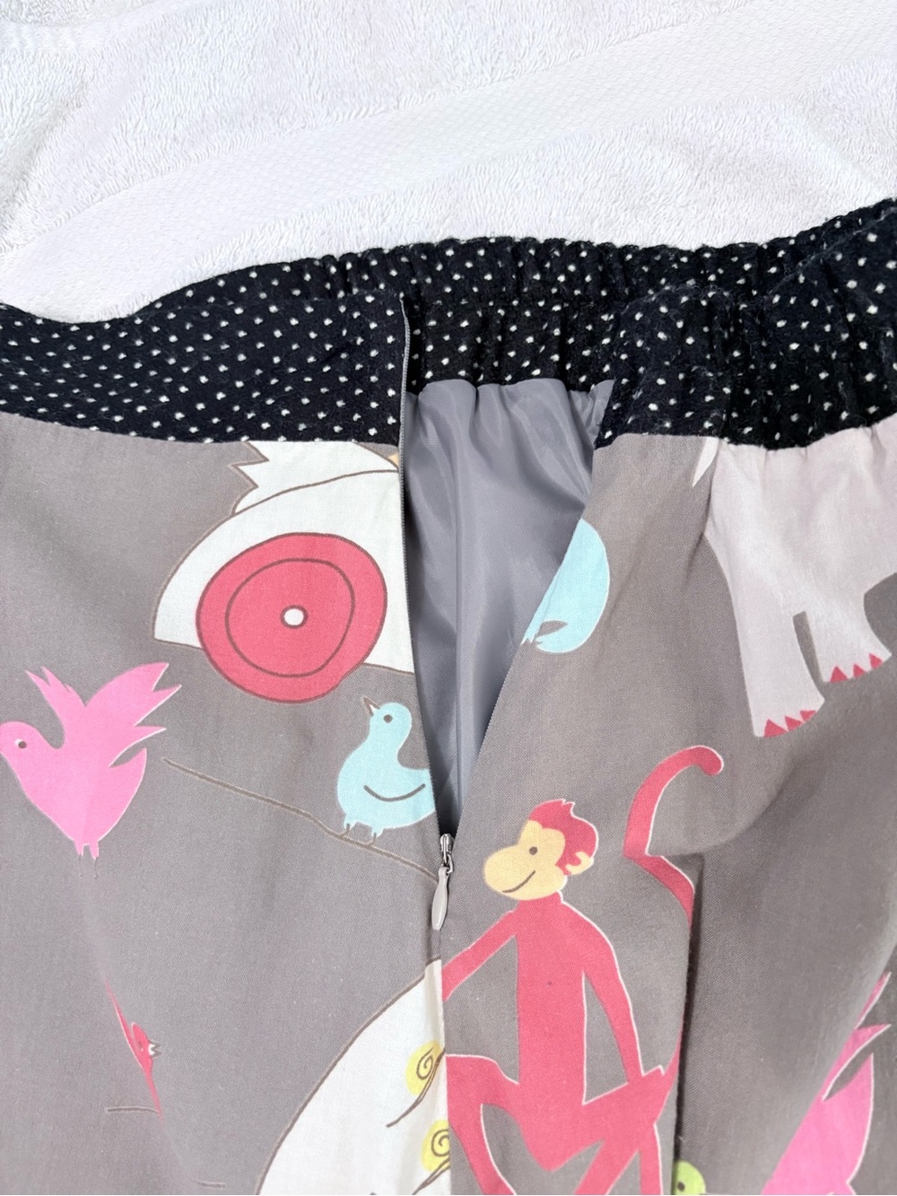 Lovely Kate Rare Whimsical Gray Animal Novelty Print A-Line Retro Cotton Skirt S - Picture 6 of 11